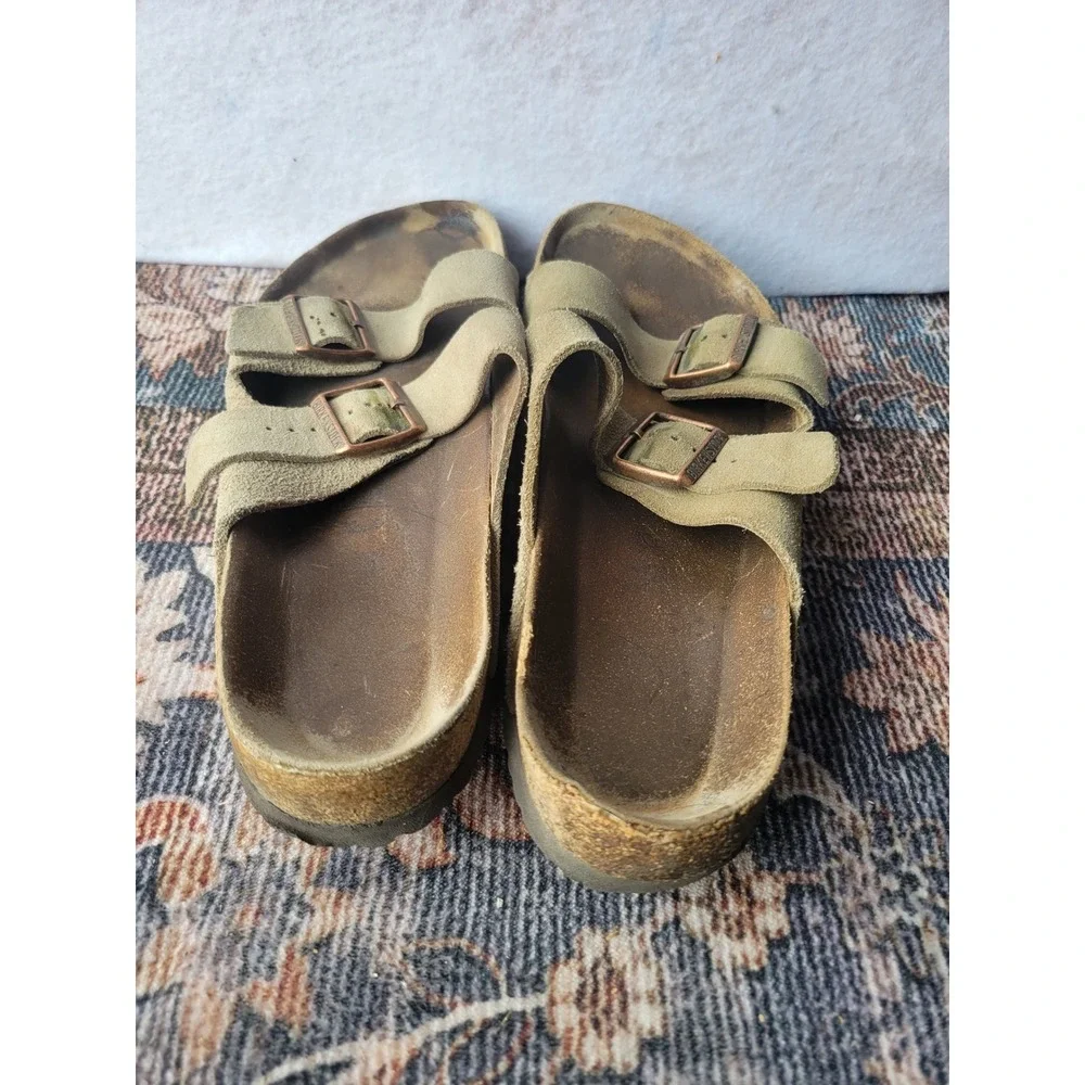 Birkenstock Arizona Suede Two Strap Buckle Sandals Taupe Brown Mens 44